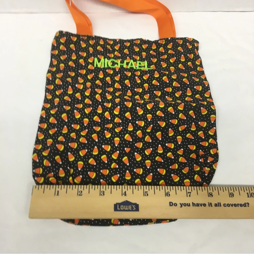 Handmade Halloween Treat Tote Bag Candy Corn Black & White Polka Dots